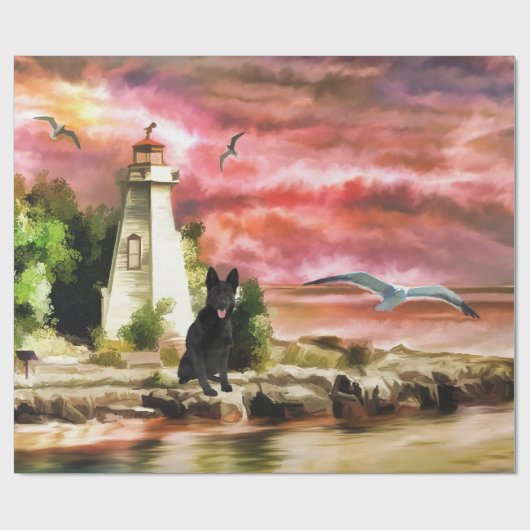 Aangepaste Duitse herder Vuurtoren inpakpapier (Vlak)