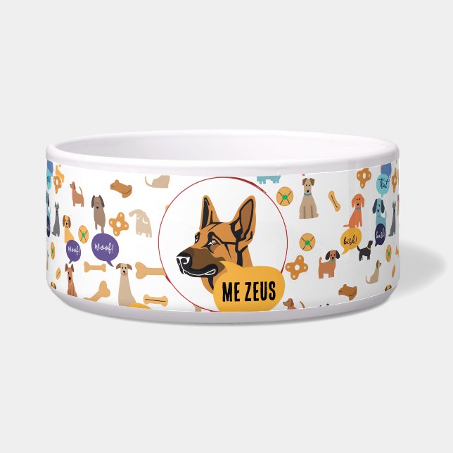 Aangepaste Duitse Herdershond – Grappig Woof-ontwe Voerbakje (Voorkant)