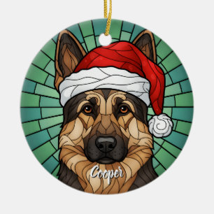 Aangepaste Duitse herdershond Santa Hat Glas in lo Keramisch Ornament
