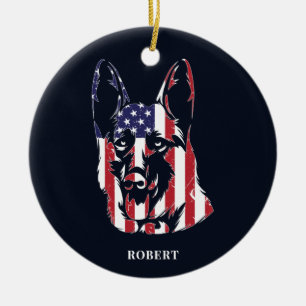 Aangepaste Duitse Herdershond USA Vlag Keramisch Ornament