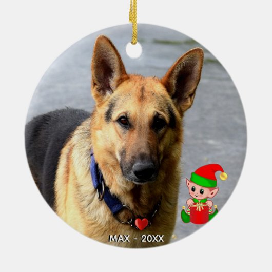 Aangepaste Duitse Shepherd Dog-foto met Cute Elf Keramisch Ornament (Achterkant)