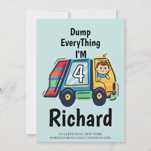 Aangepaste Dump Alles! Ik ben 4 Garbage Truck Gebo Kaart (Voorkant)