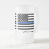 Aangepaste dun blauwe lijn Amerikaanse vlag Matglas Bierpul (Voorkant rechts)