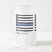 Aangepaste dun blauwe lijn Amerikaanse vlag Matglas Bierpul (Voorkant links)