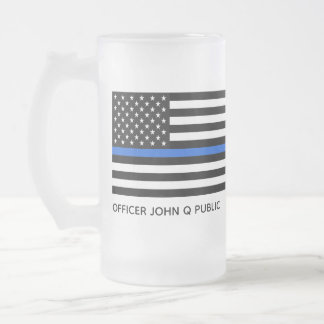 Aangepaste dun blauwe lijn Amerikaanse vlag Matglas Bierpul