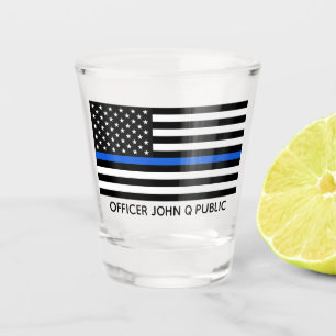 Aangepaste dun blauwe lijn Amerikaanse vlag Shot Glas