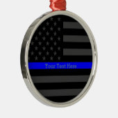 Aangepaste dun blauwe lijn grijs Amerikaanse vlag Metalen Ornament (Rechts)