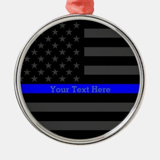 Aangepaste dun blauwe lijn grijs Amerikaanse vlag Metalen Ornament (Voorkant)