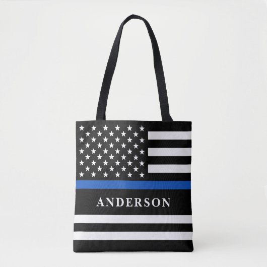 Aangepaste dunne blauwe lijn gepersonaliseerde pol tote bag (Voorkant)