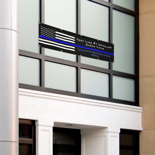 Aangepaste dunne blauwe lijn VS vlag middelgrote w Spandoek (Buitenkant Gebouw)