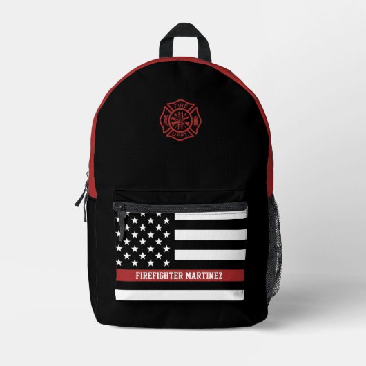 Aangepaste dunne rode lijn vlag brandweerman bedrukte rugzak (Voorkant)