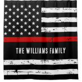 Aangepaste Dunne Vlag brandweerman met rode lijn Douchegordijn (Voorkant)