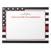 Aangepaste Dunne Vlag brandweerman met rode lijn Notitieblok (Voorkant)
