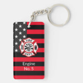 Aangepaste Dunne Vlag brandweerman met rode lijn Sleutelhanger (achterkant)