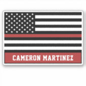 Aangepaste Dunne Vlag brandweerman met rode lijn Sticker (Voorkant)