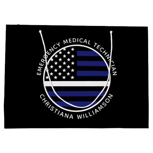 Aangepaste dunne witte lijn VS vlag EMS EMT Groot Cadeauzakje (Achterkant)