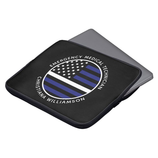 Aangepaste dunne witte lijn VS vlag EMS EMT Laptop Sleeve (Voorkant top)