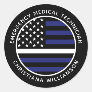 Aangepaste dunne witte lijn VS vlag EMS EMT Ronde Sticker