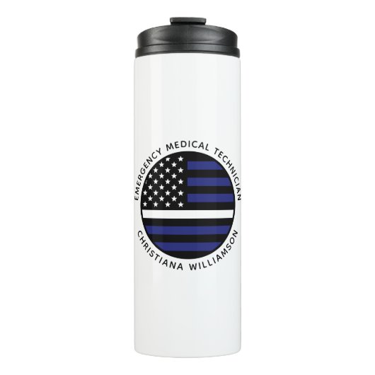 Aangepaste dunne witte lijn VS vlag EMS EMT Thermosbeker (Voorkant)