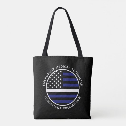 Aangepaste dunne witte lijn VS vlag EMS EMT Tote Bag (Achterkant)