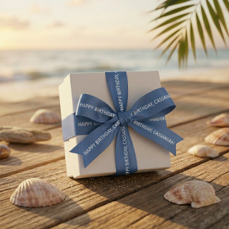 Aangepaste Dusk Blue Gelukkige Verjaardag Sans-Ser Satijnen Lint