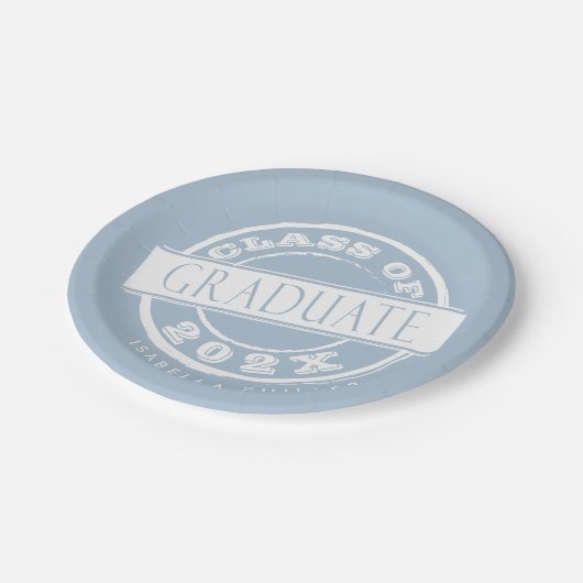 Aangepaste Dusty Blue Graduation Party Afstuderen Papieren Bordje (Gekanteld)