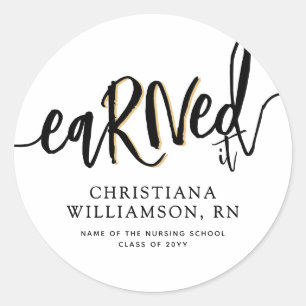 Aangepaste eaRNed it RN Nursing School Afstuderen Ronde Sticker