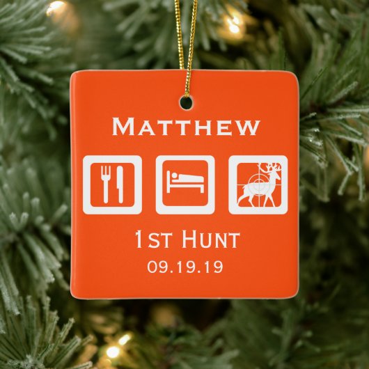 Aangepaste Eat Sleep Hunt 1st Deer Hunt Keepomwill Keramisch Ornament (Boom)