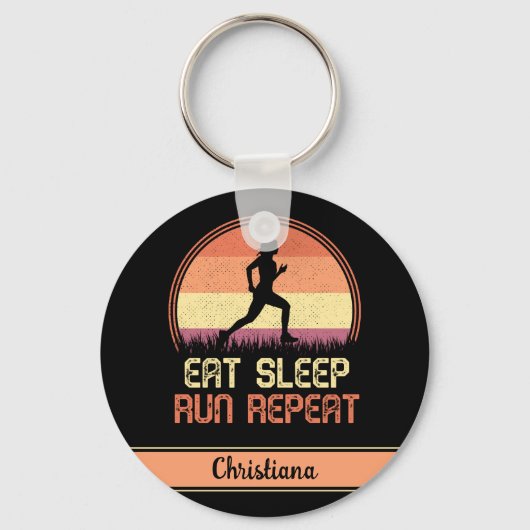 Aangepaste Eat Sleep Run Herhaling Retro Athlete Sleutelhanger (Voorkant)