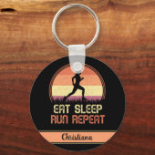 Aangepaste Eat Sleep Run Herhaling Retro Athlete Sleutelhanger (Voorkant)
