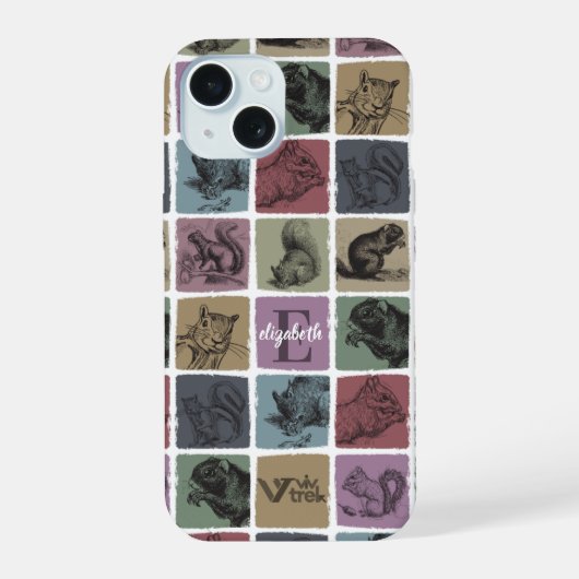 Aangepaste Eekhoorn Naam Initiaal Retro Persoonlij iPhone 15 Case (Achterkant)