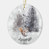 Aangepaste eekhoornvogel Winter Cabin Keramisch Ornament (Links)