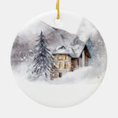 Aangepaste eekhoornvogel Winter Cabin Keramisch Ornament (Achterkant)