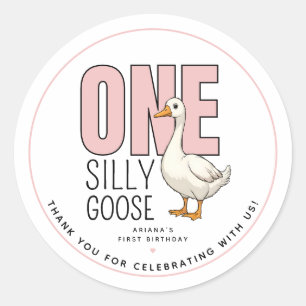 Aangepaste Eén Domme Gans Eerste Verjaardag Bedank Ronde Sticker