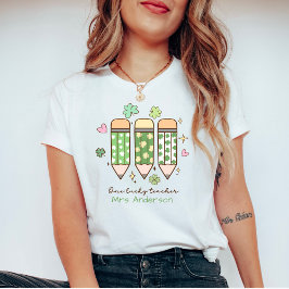 Aangepaste Eén Gelukkige Leraar Retro Potlood T-shirt
