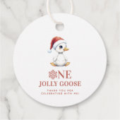 Aangepaste Eén Jollige Gans December Eerste Verjaa Bedankjes Labels (Achterkant)