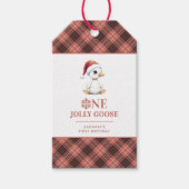 Aangepaste Eén Jollige Gans December Eerste Verjaa Cadeaulabel (Voorkant)