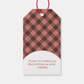 Aangepaste Eén Jollige Gans December Eerste Verjaa Cadeaulabel (Achterkant)