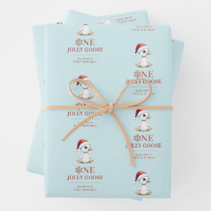 Aangepaste Eén Jollige Gans December Eerste Verjaa Inpakpapier Vel