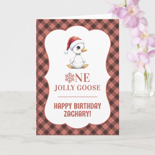 Aangepaste Eén Jollige Gans December Eerste Verjaa Kaart (Orchidee)