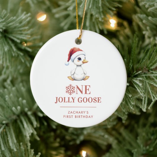 Aangepaste Eén Jollige Gans December Eerste Verjaa Keramisch Ornament (Boom)