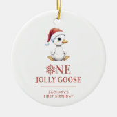 Aangepaste Eén Jollige Gans December Eerste Verjaa Keramisch Ornament (Voorkant)
