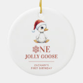 Aangepaste Eén Jollige Gans December Eerste Verjaa Keramisch Ornament (Achterkant)