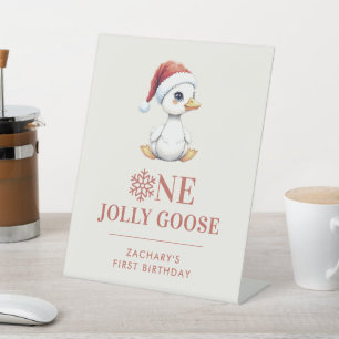Aangepaste Eén Jollige Gans December Eerste Verjaa Reclamebord Met Voetstuk