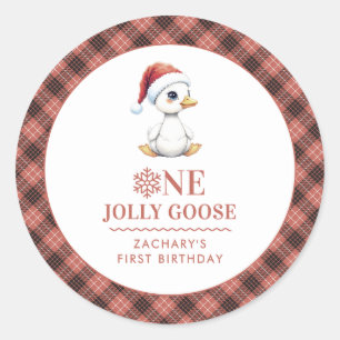 Aangepaste Eén Jollige Gans December Eerste Verjaa Ronde Sticker