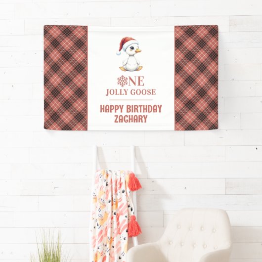 Aangepaste Eén Jollige Gans December Eerste Verjaa Spandoek (Insitu)
