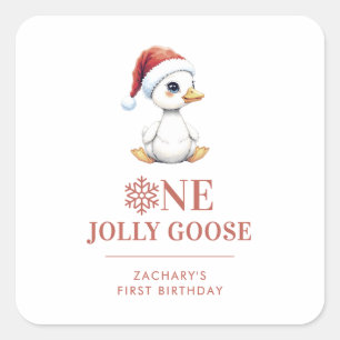 Aangepaste Eén Jollige Gans December Eerste Verjaa Vierkante Sticker