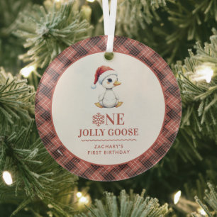 Aangepaste Eén Joyeuze Gans December Eerste Verjaa Glas Ornament