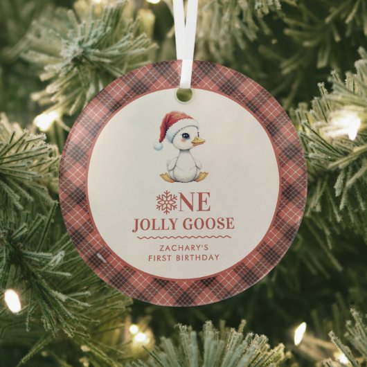 Aangepaste Eén Joyeuze Gans December Eerste Verjaa Glas Ornament (Insitu)