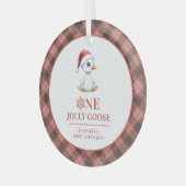 Aangepaste Eén Joyeuze Gans December Eerste Verjaa Glas Ornament (Voorkant links)